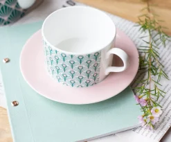 Jo Deakin Peacock Teal & Blush Pink Cup (Blush Saucer)- Teacups & Saucers