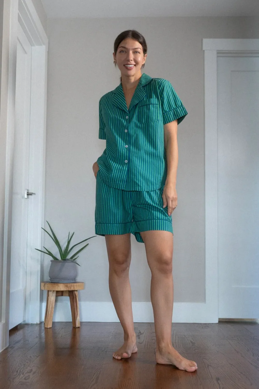 Jungle Jane Navy-Green Stripes Nighty Nite- Robes, Nightgowns & Dresses