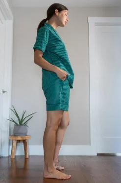 Jungle Jane Navy-Green Stripes Nighty Nite- Robes, Nightgowns & Dresses