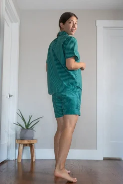 Jungle Jane Navy-Green Stripes Short Sleep Set- Robes, Nightgowns & Dresses