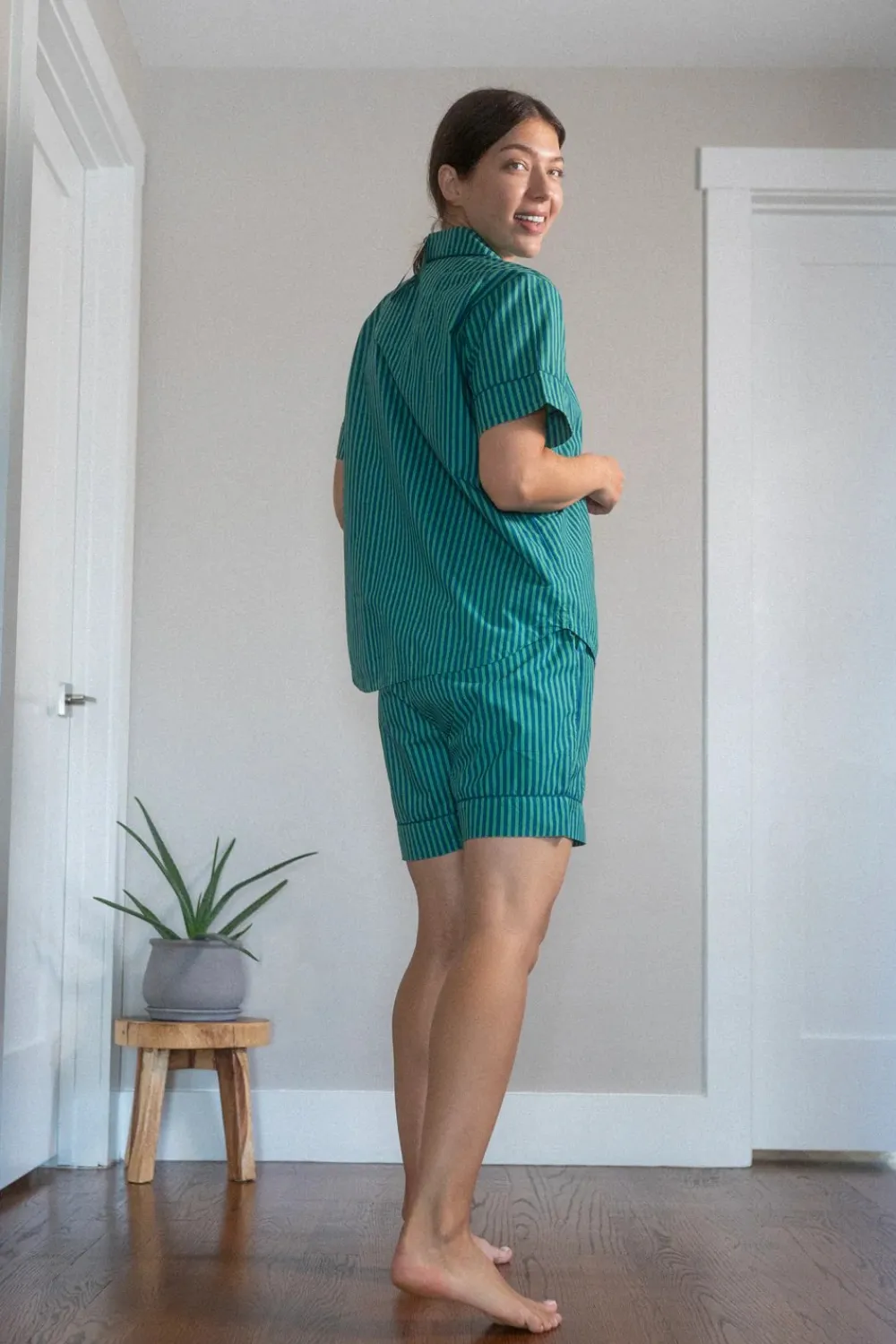 Jungle Jane Navy-Green Stripes Short Sleep Set- Robes, Nightgowns & Dresses