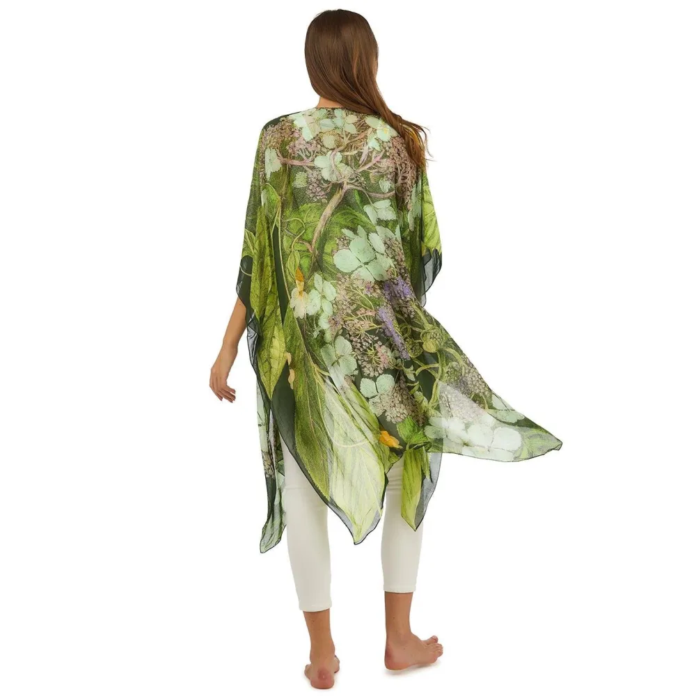 KEW Hydrangea Print Lime Long Kimono- Robes, Nightgowns & Dresses