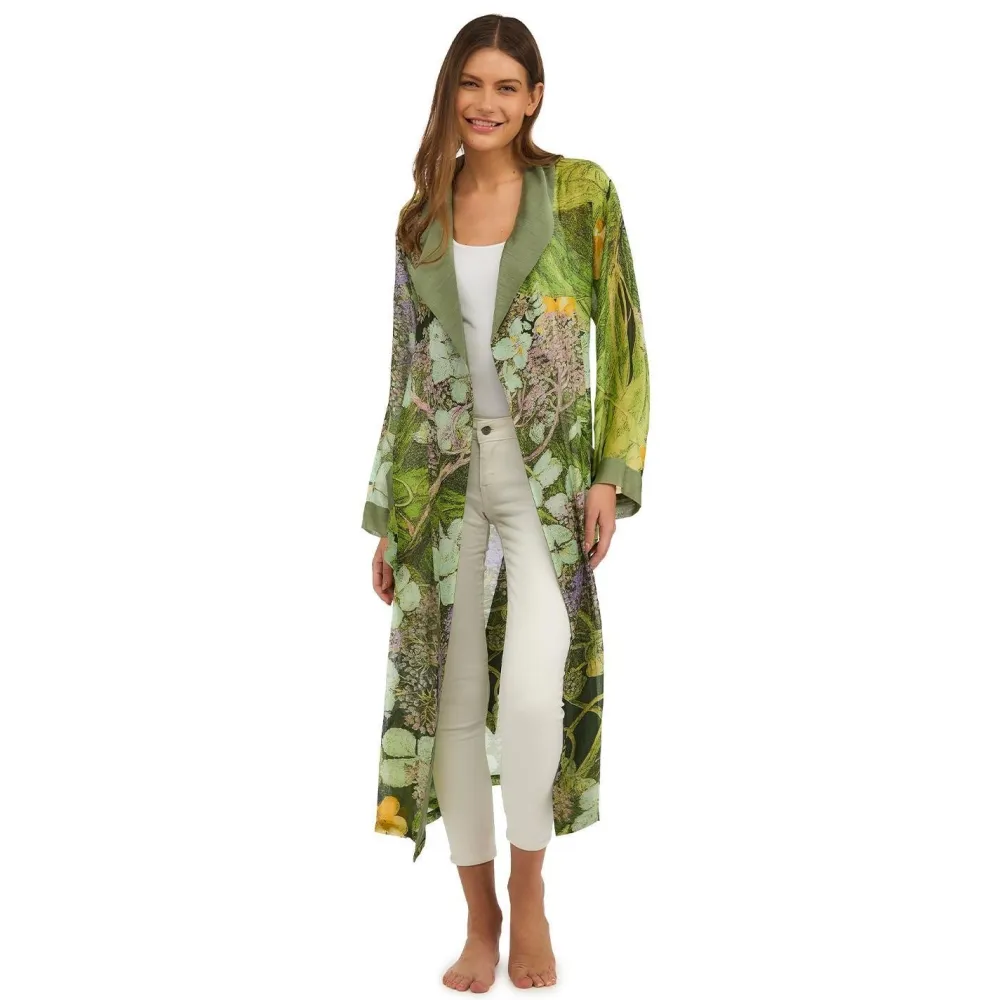 KEW Hydrangea Print Lime Robe Gown- Robes, Nightgowns & Dresses