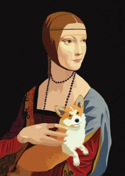 Lady with Corgi Da Vinci Birthday Card- Greeting Cards