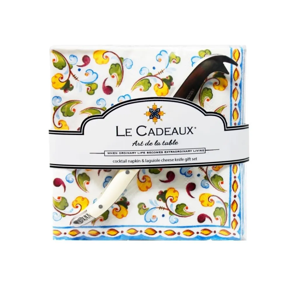 Le Cadeaux Toscana Paper Cocktail Napkins with Small Cheese Knife Gift Set- Kitchen Tools
