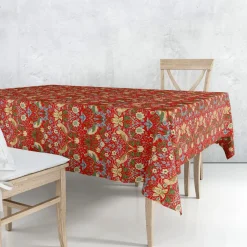 Le Chateau Textiles William Morris Gallery Strawberry Thief Red Square Acrylic Tablecloth- Tablecloths