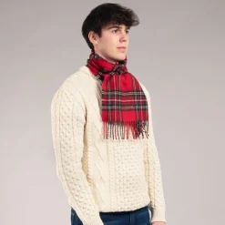 Lochcarron of Scotland Bowhill Stewart Royal Modern Tartan Long Lambswool Scarf- Scarves & Wraps