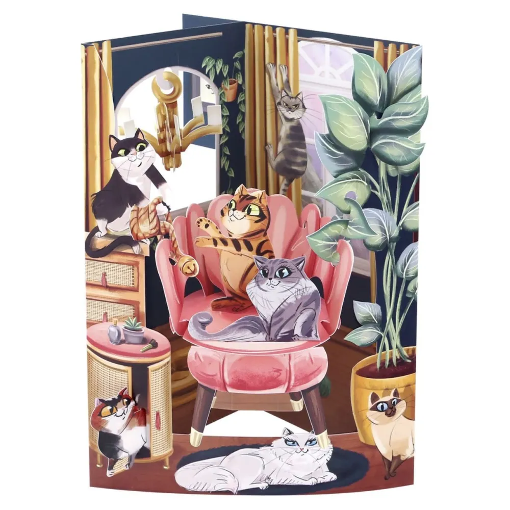 Lounging Cats Swing Card- Greeting Cards