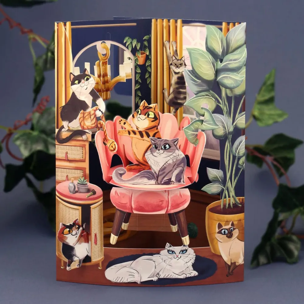 Lounging Cats Swing Card- Greeting Cards
