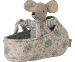 Maileg Baby Mouse in Carry Cot - Blue- Maileg|Toys