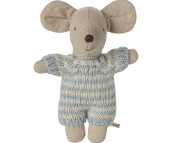 Maileg Baby Mouse in Carry Cot - Blue- Maileg|Toys