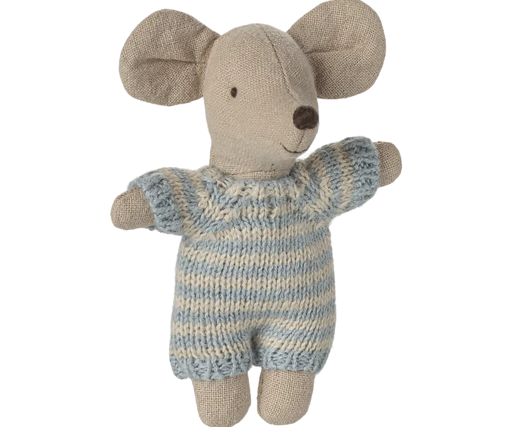 Maileg Baby Mouse in Carry Cot - Blue- Maileg|Toys