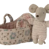 Maileg Baby Mouse in Carry Cot - Rose- Maileg|Toys