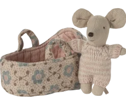 Maileg Baby Mouse in Carry Cot - Rose- Maileg|Toys