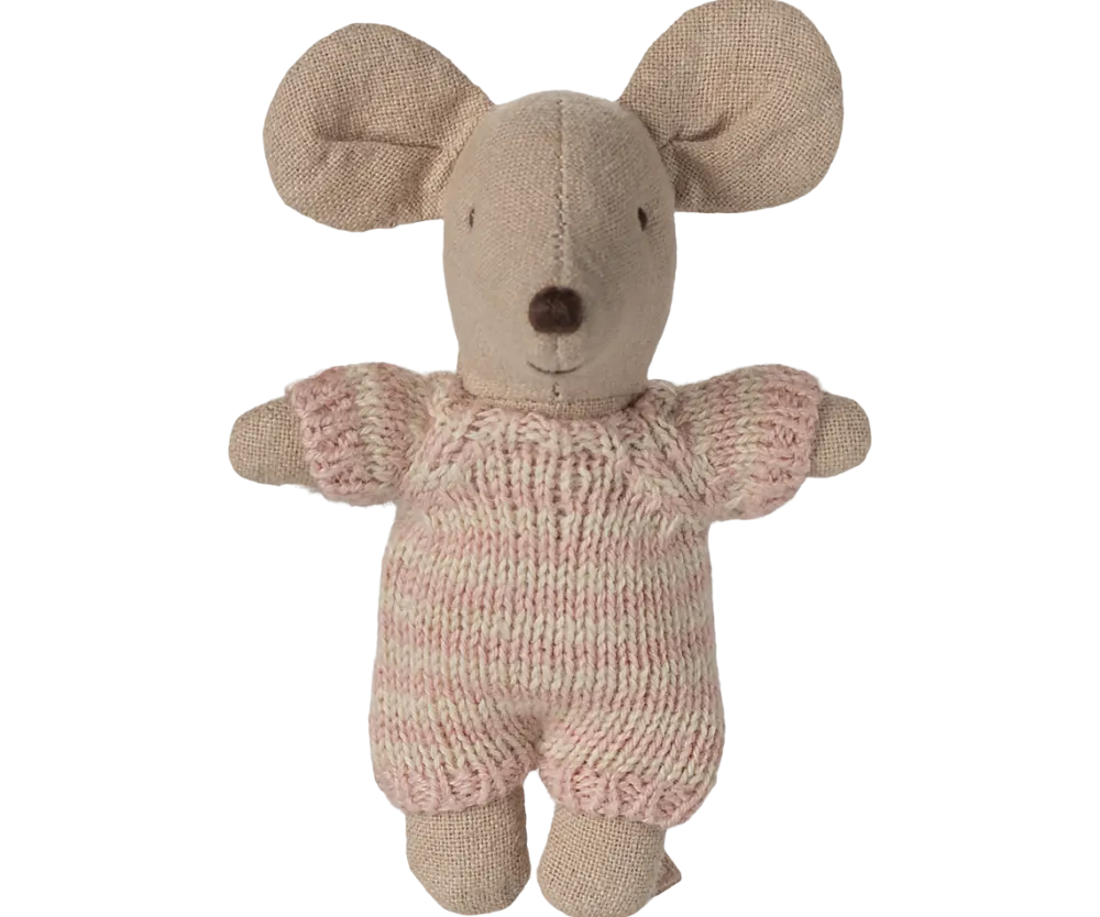 Maileg Baby Mouse in Carry Cot - Rose- Maileg|Toys