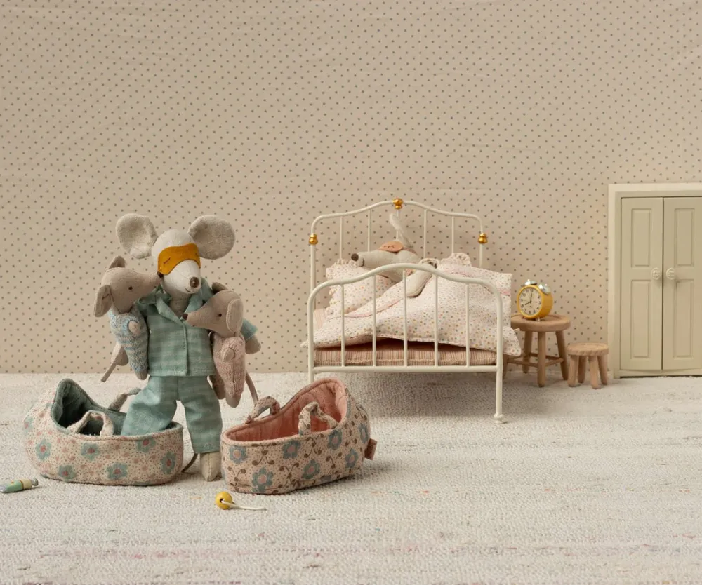 Maileg Baby Mouse in Carry Cot - Rose- Maileg|Toys