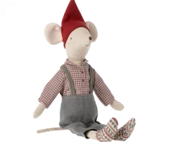 Maileg Christmas Mouse, Medium - Overalls- Maileg|Toys