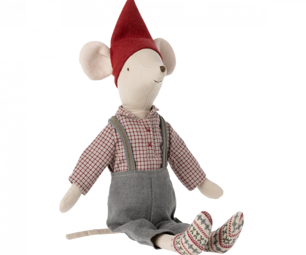 Maileg Christmas Mouse, Medium - Overalls- Maileg|Toys