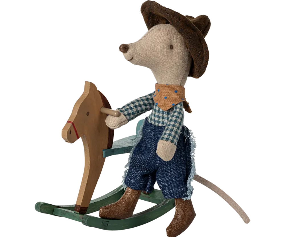 Maileg Cowboy Mouse on Rocking Horse, Little Brother- Maileg|Toys