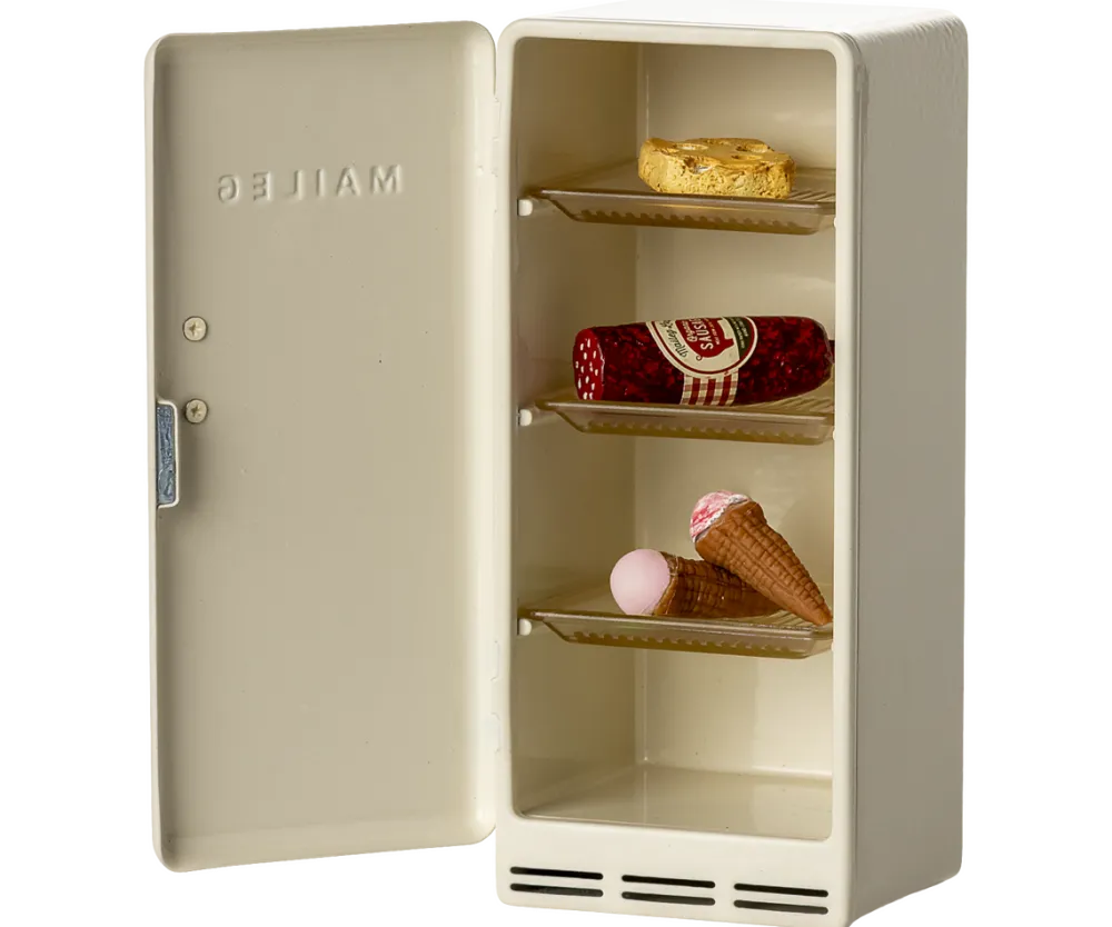 Maileg Metal Fridge, Mouse - Off White- Maileg|Toys