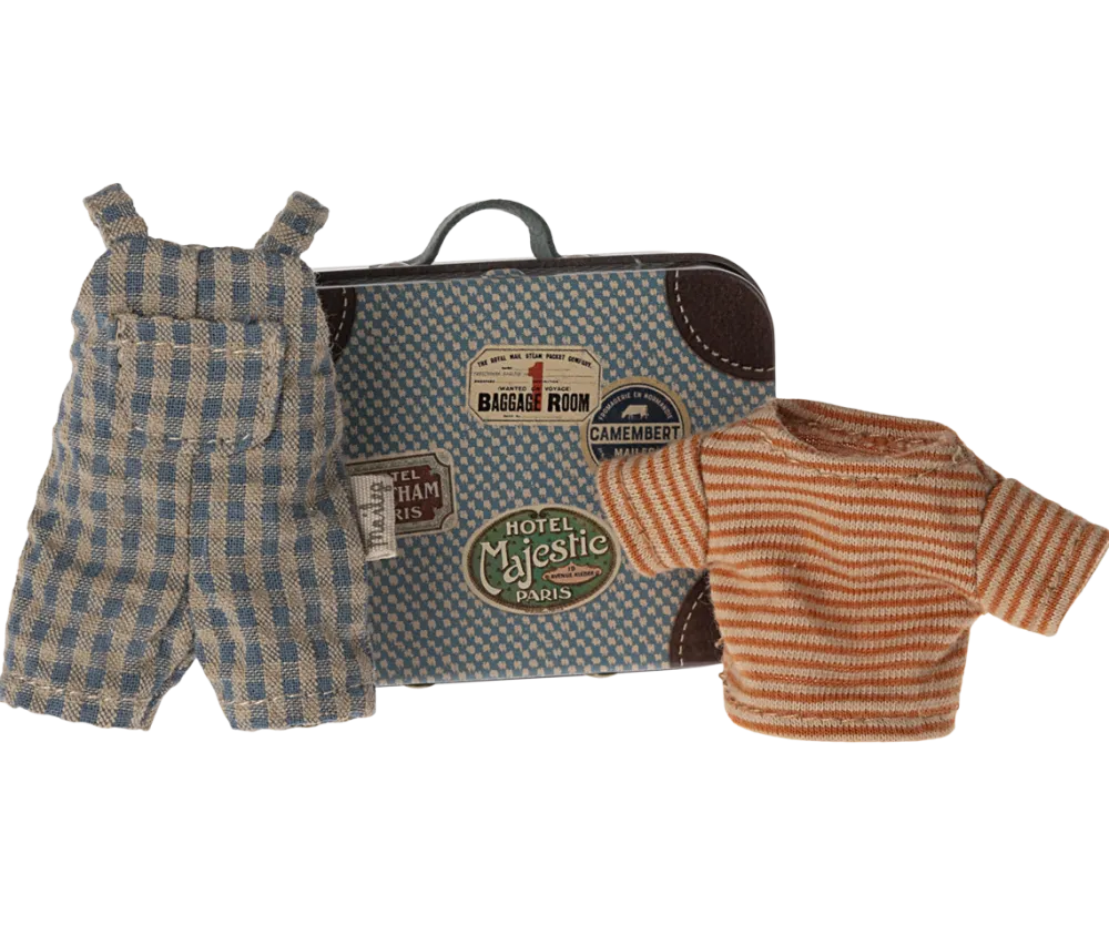 Maileg Overalls & Shirt in Suitcase, Big Brother Mouse- Maileg|Toys