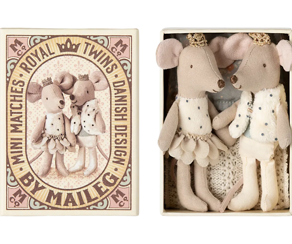 Maileg Royal Twin Mice, Little Sister and Brother in Matchbox- Maileg|Toys