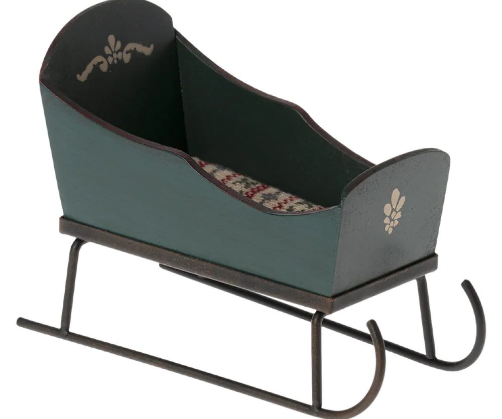Maileg Sleigh, Mouse (Green)- Maileg|Toys