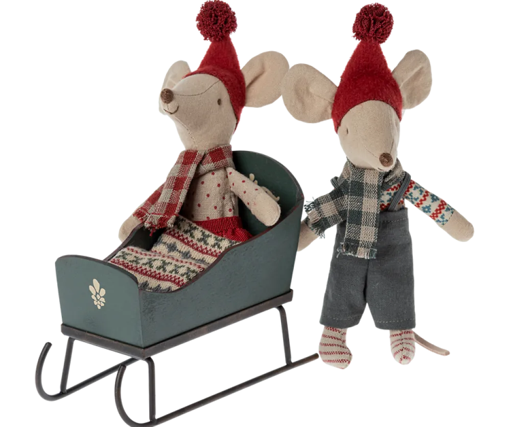 Maileg Sleigh, Mouse (Green)- Maileg|Toys