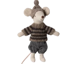 Maileg Winter Mouse with Ski Set, Big Brother (Grey)- Maileg|Toys