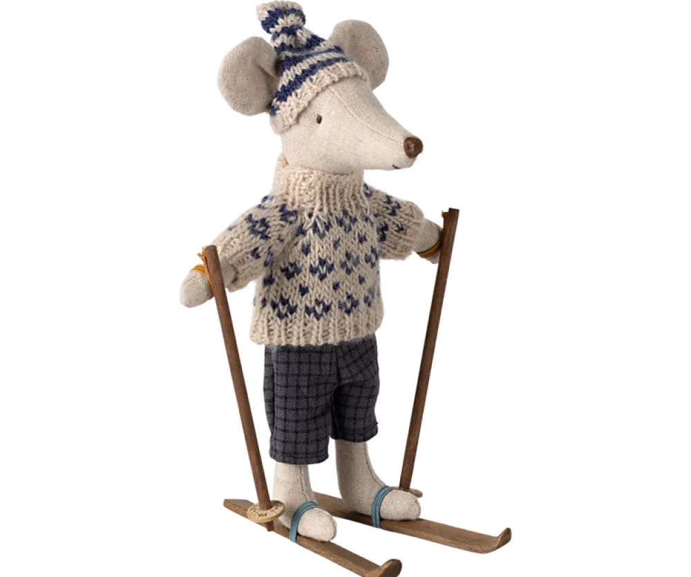 Maileg Winter Mouse with Ski Set, Dad (Blue)- Maileg|Toys