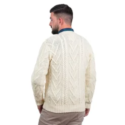 Men's V Neck Cable Cardigan (Natural)- Shirts & Sweaters