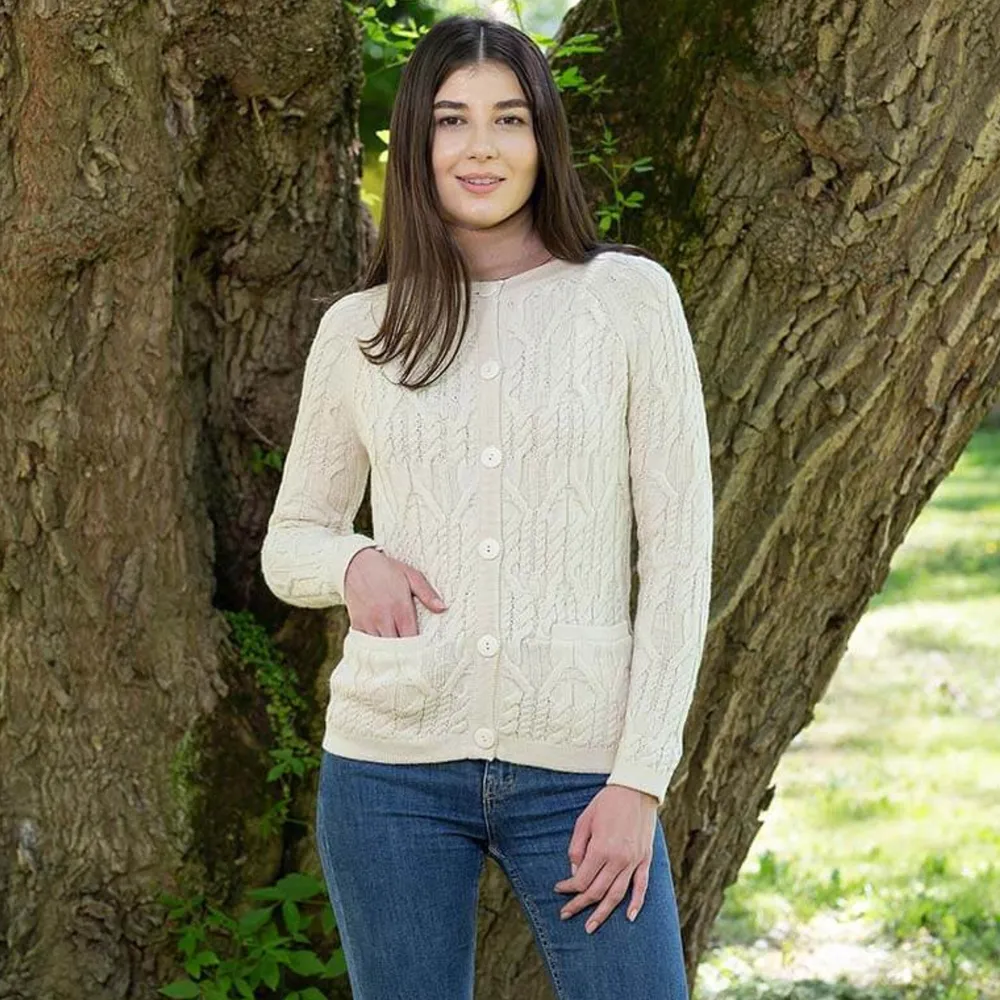 Natural Wool Button Cardigan- Shirts & Sweaters