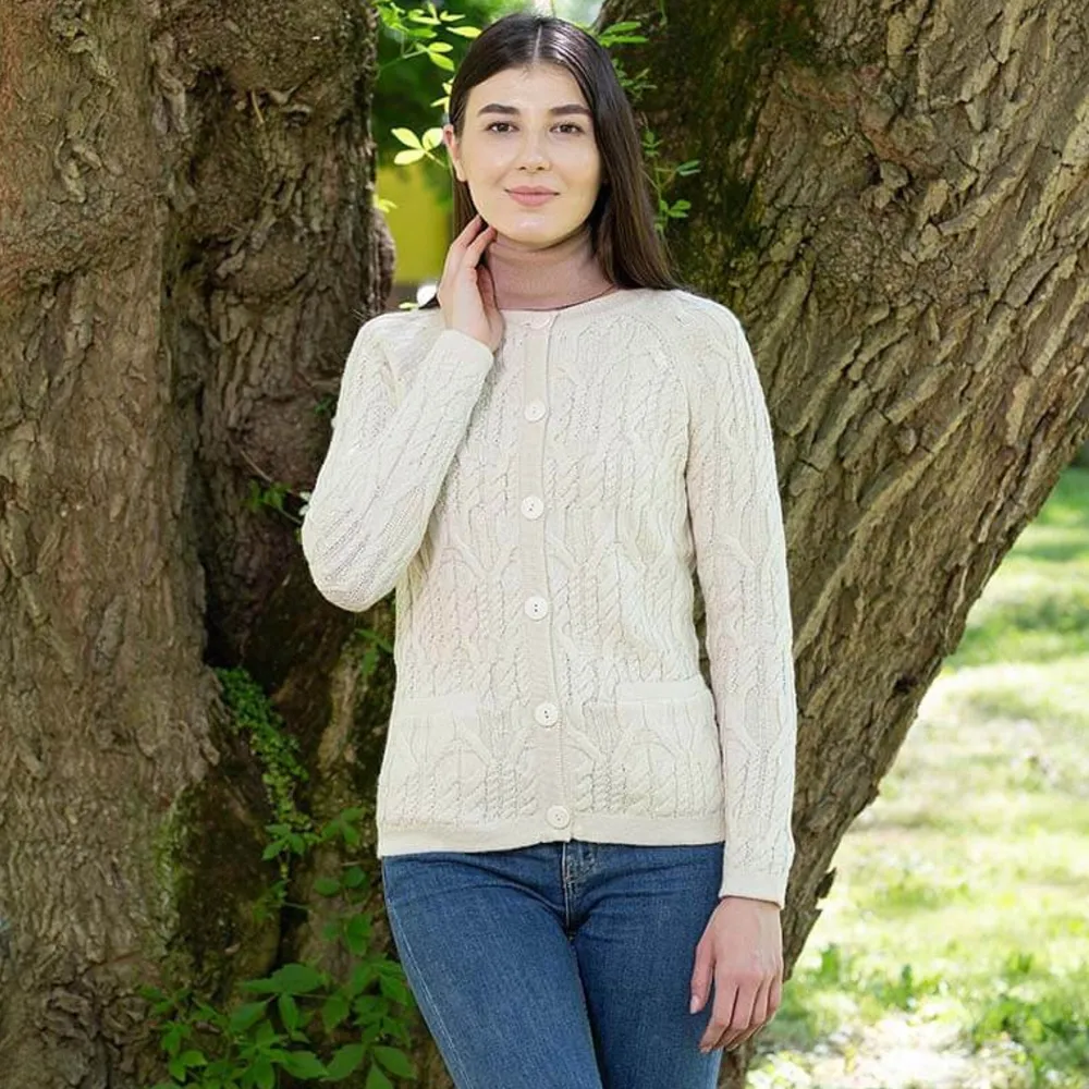 Natural Wool Button Cardigan- Shirts & Sweaters