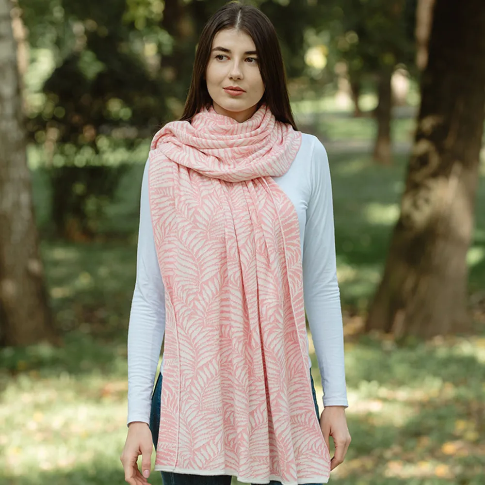 Newgrange Fern Wrap (Pastel Red)- Scarves & Wraps
