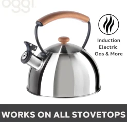 Oggi Stainless Steel Whistling Tea Kettle (Stainless Steel)- Tea Kettles