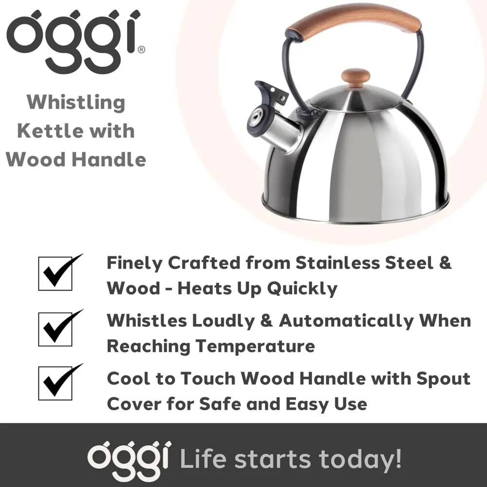 Oggi Stainless Steel Whistling Tea Kettle (Stainless Steel)- Tea Kettles