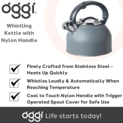 Oggi Stainless Steel Whistling Tea Kettle (Charcoal Grey)- Tea Kettles