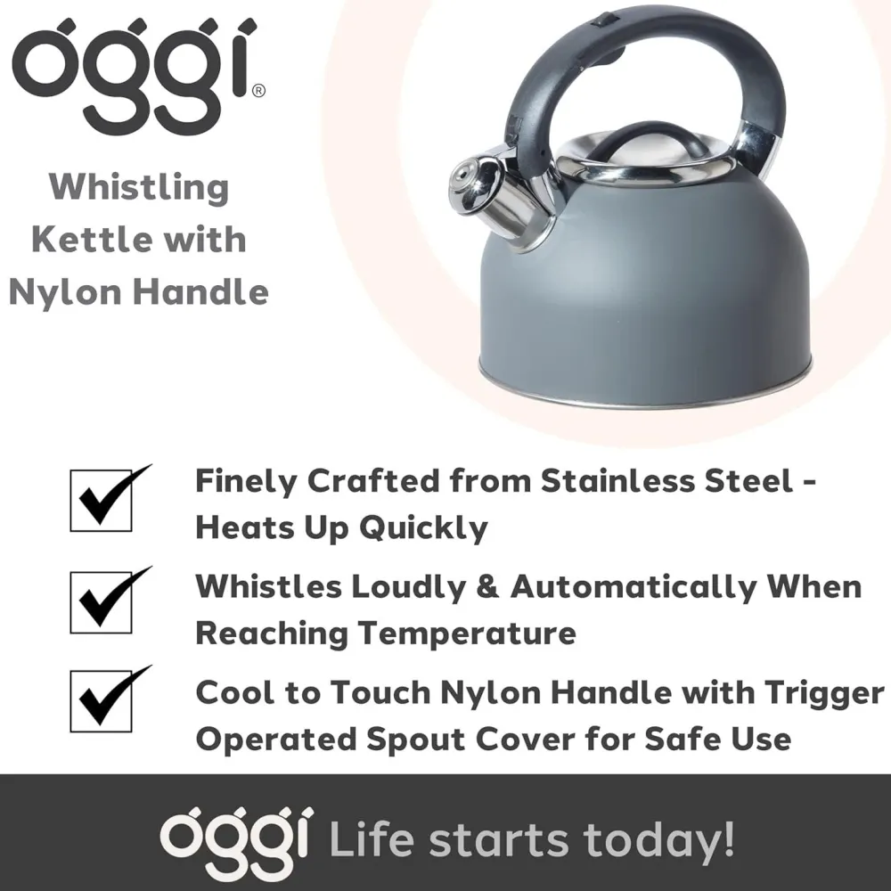 Oggi Stainless Steel Whistling Tea Kettle (Charcoal Grey)- Tea Kettles