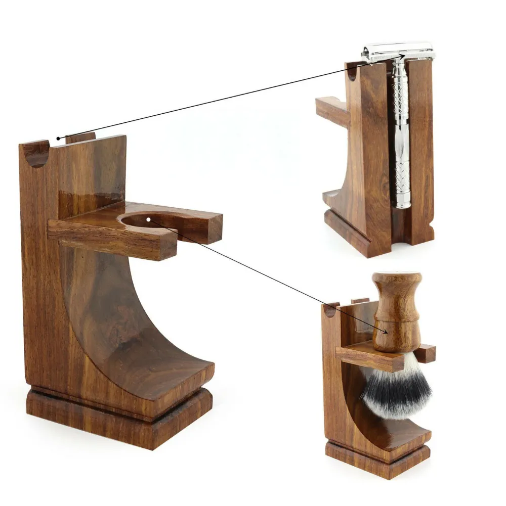 Parker Mission Style Razor & Shaving Brush Wood Stand- Blades & Shave Accessories