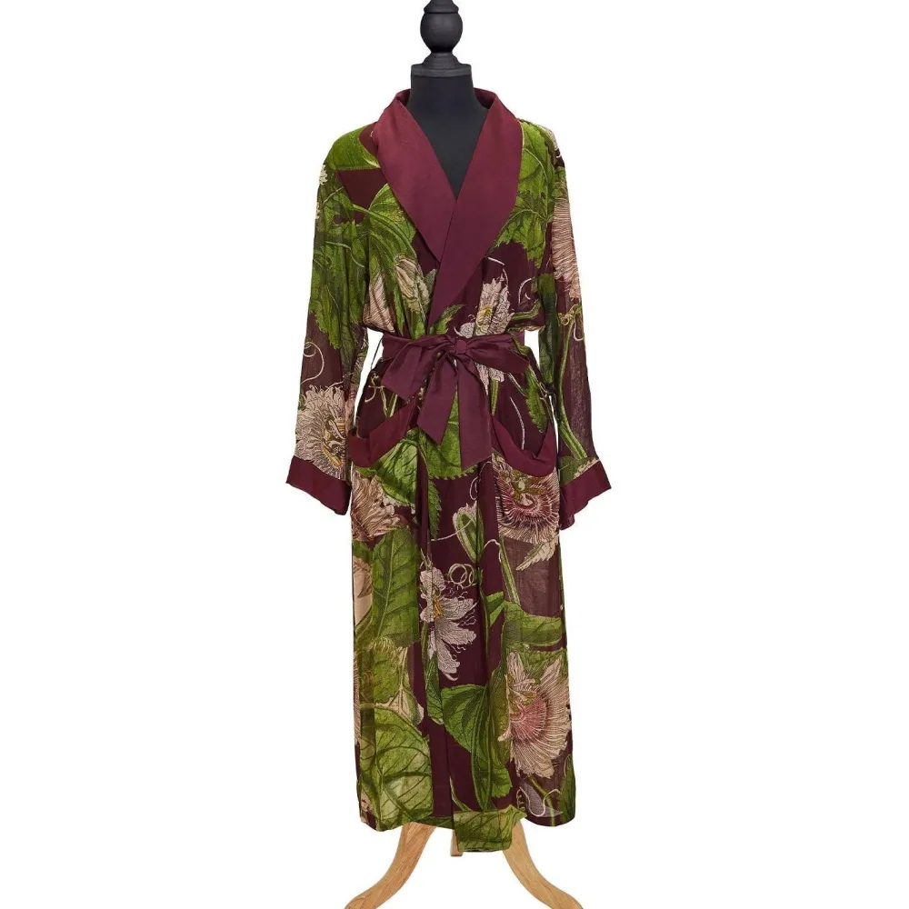 Passion Flower Burgundy Robe- Robes, Nightgowns & Dresses