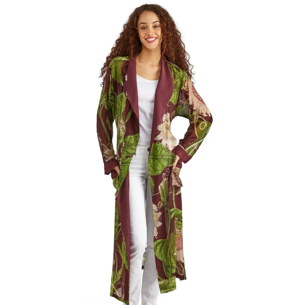 Passion Flower Burgundy Robe- Robes, Nightgowns & Dresses