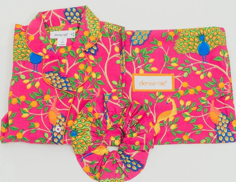 Pink Fearless Peacock Short Sleep Set- Robes, Nightgowns & Dresses
