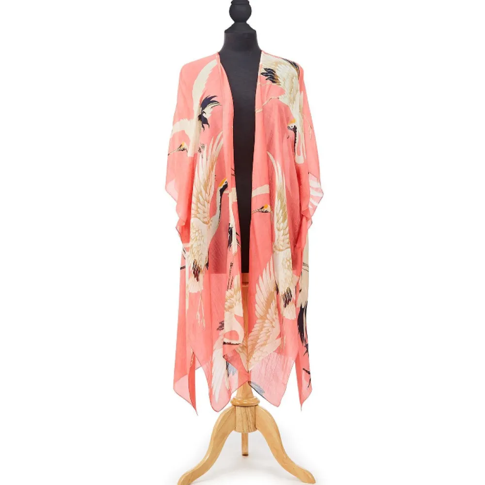 Pink Heron Long Kimono- Robes, Nightgowns & Dresses