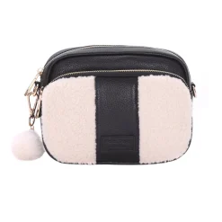 Pom Pom London Black Leather & Faux Fleece Original Bag- Pom Pom London