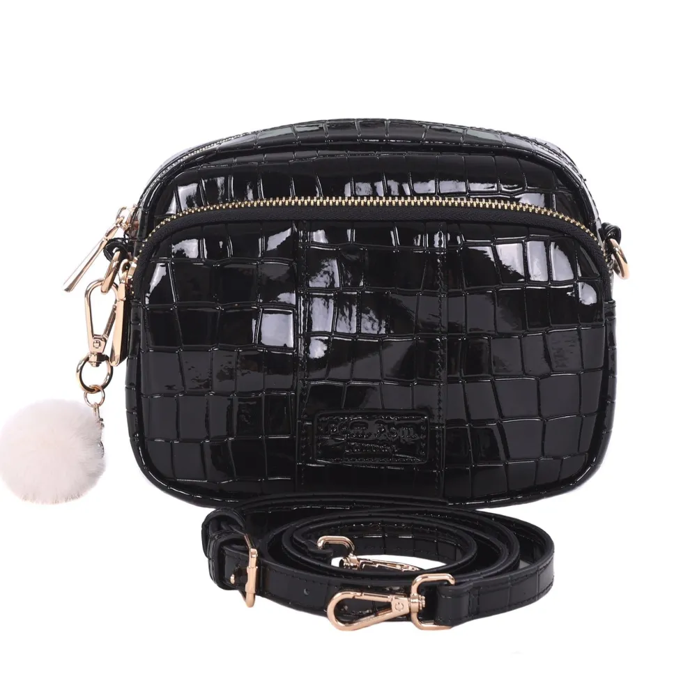 Pom Pom London Black Patent Croc Original Bag- Pom Pom London