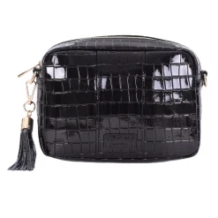 Pom Pom London Black Patent Croc City Bag- Pom Pom London