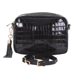 Pom Pom London Black Patent Croc City Bag- Pom Pom London