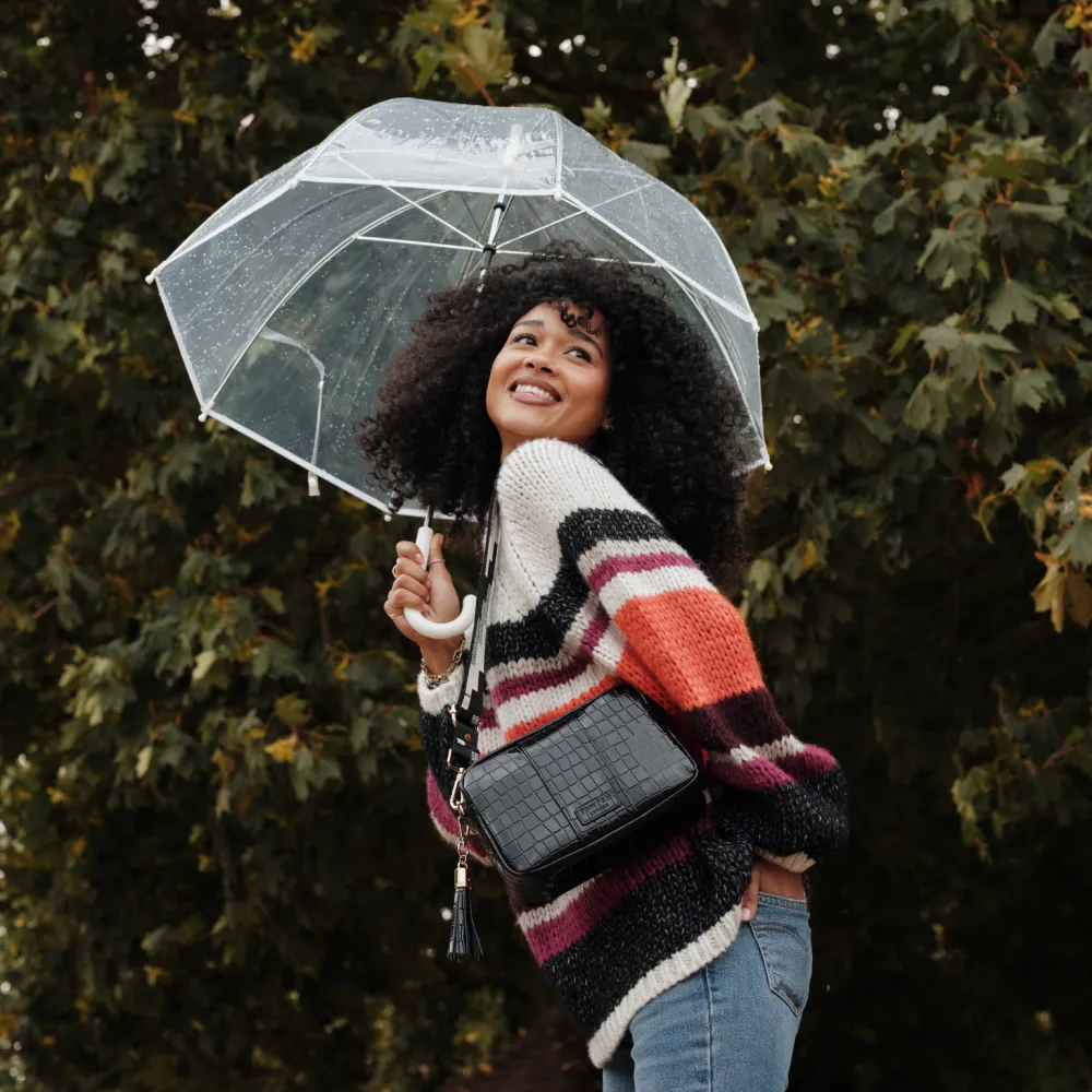 Pom Pom London Black Patent Croc City Bag- Pom Pom London