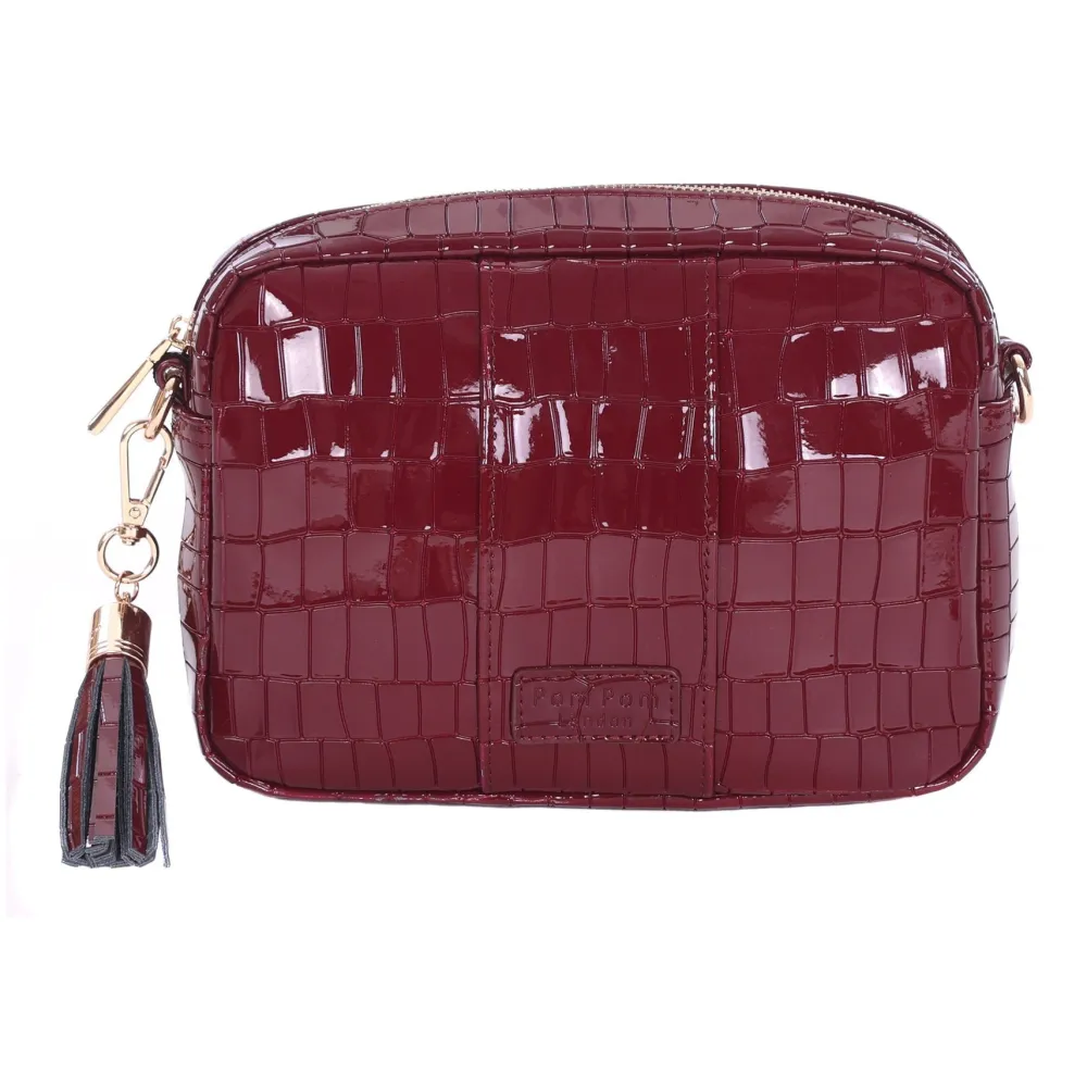 Pom Pom London Claret Patent Croc City Bag- Pom Pom London