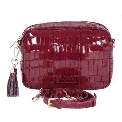 Pom Pom London Claret Patent Croc City Bag- Pom Pom London